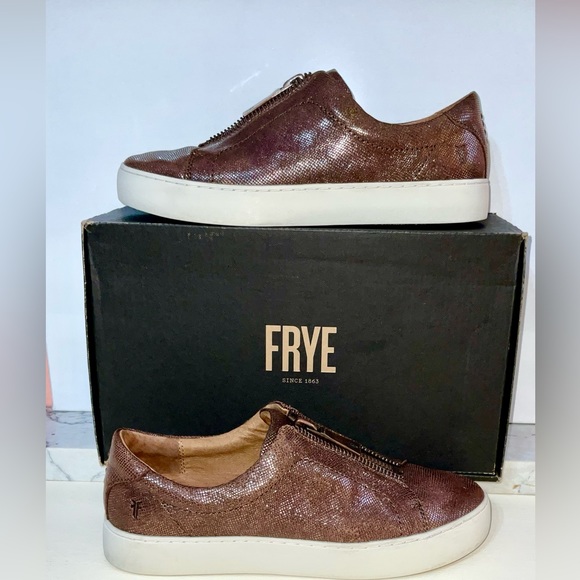 FRYE Lena Low Zip Multi Metallic Brown Leather Zip Sneakers 9M Worn 3 Times wBox - Picture 5 of 16